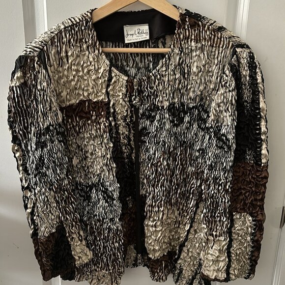 Joseph Ribkoff Jacket Women's Black Brown Trends Textured Zip Up 3/4 Sleeves - Picture 4 of 7